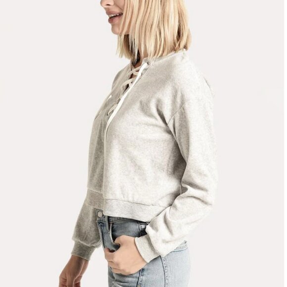 BB Dakota Lace-Up Gray Sweatshirt | Size S - Picture 2 of 9